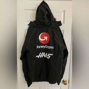 Haas Team ISSUED Tech Shell Rain Snow Wind Hood Work Jacket Black L EUC